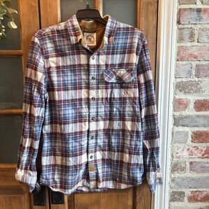 Dubinik Flannel Shirt Mens Small Blue Red Plaid‎ Corduroy Trim Cotton Workwear